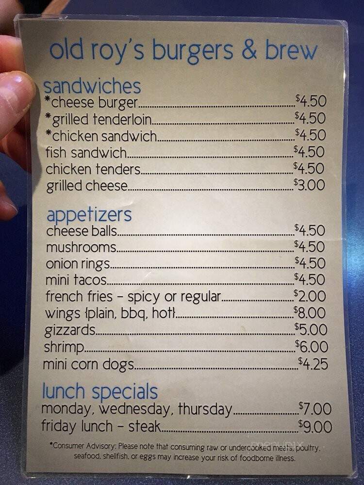 Old Roy's - Oxford, IA menu_pic
