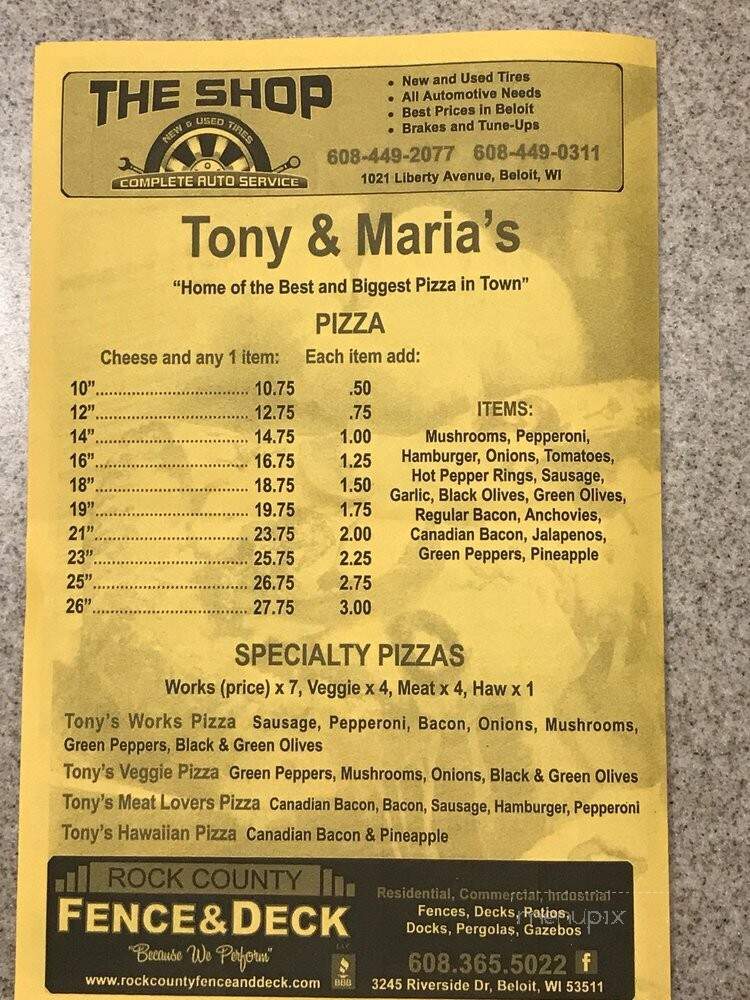 Tony & Maria's - Beloit, WI menu_pic