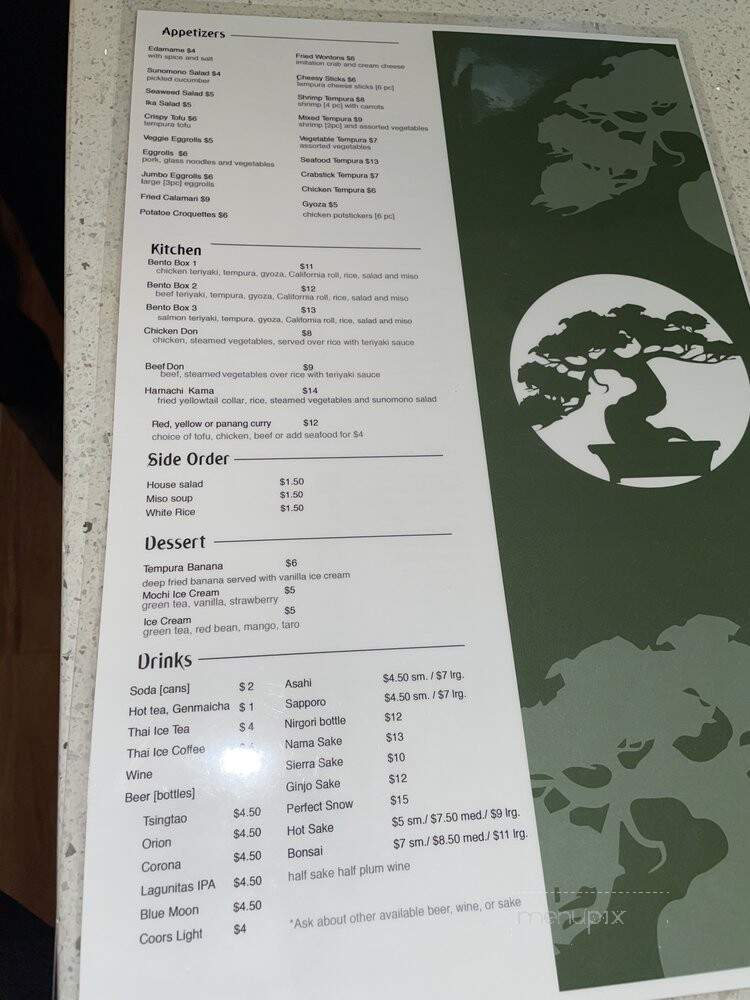 Menu of Bonsai Sushi Fusion in Redding, CA 96002