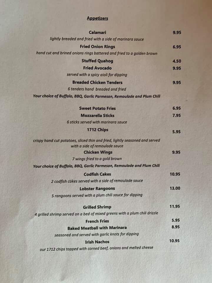 1712 Restaurant & Tavern - Dighton, MA menu_pic
