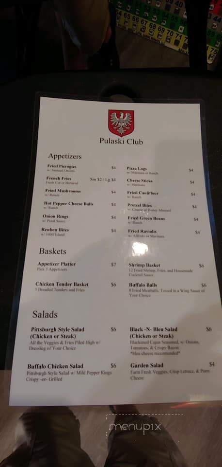 Pulaski Club - DuBois, PA menu_pic