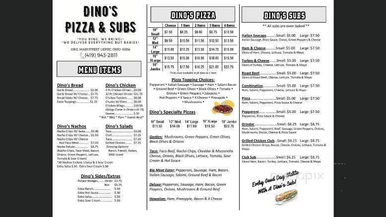 Dino's Pizzas & Subs - Leipsic, OH menu_pic