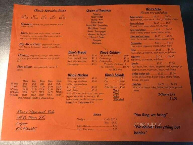 Dino's Pizzas & Subs - Leipsic, OH menu_pic