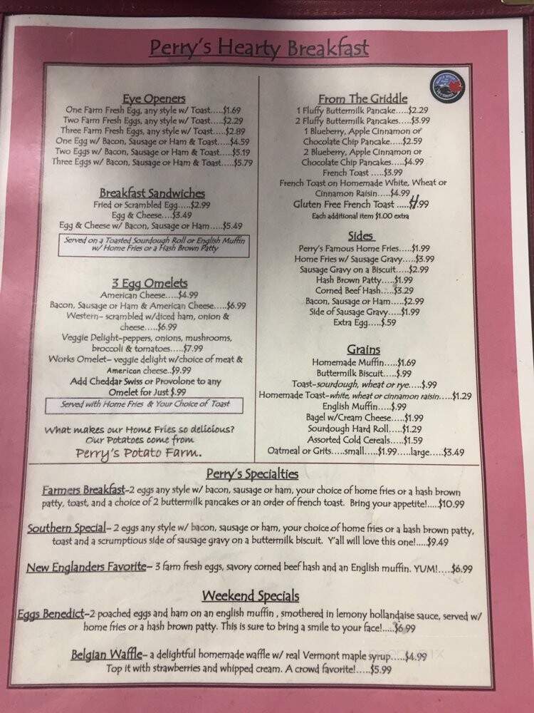 Perry's Main Street Eatery - Poultney, VT menu_pic
