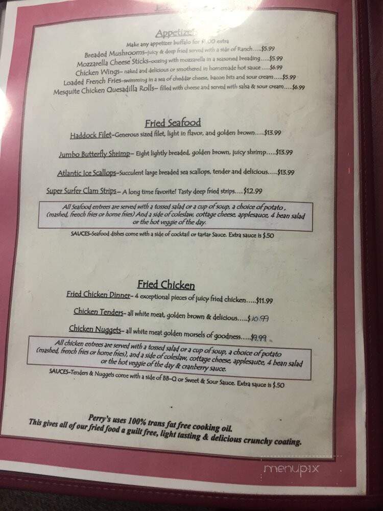 Perry's Main Street Eatery - Poultney, VT menu_pic