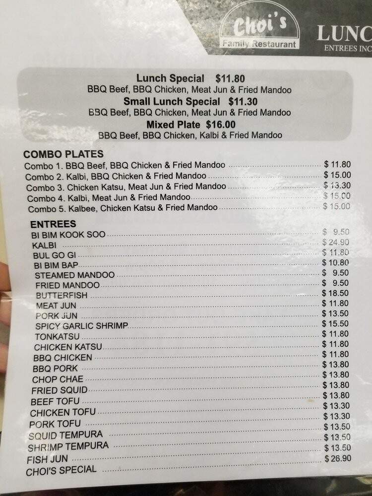 Choi's Family Restaurant - Honolulu, HI menu_pic