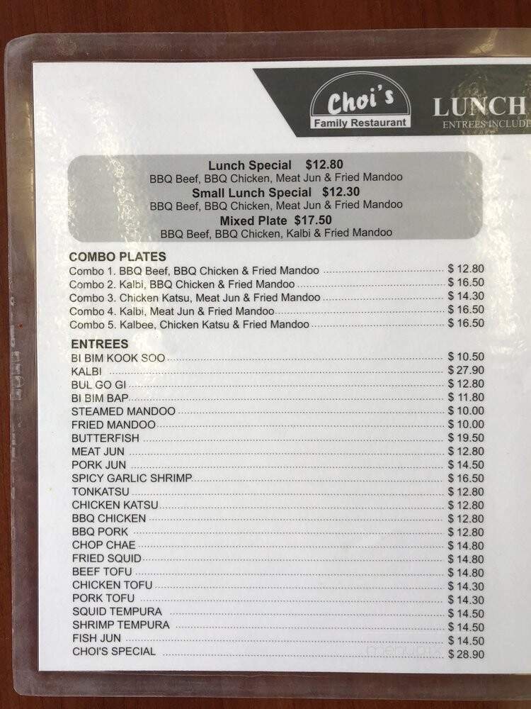 Choi's Family Restaurant - Honolulu, HI menu_pic