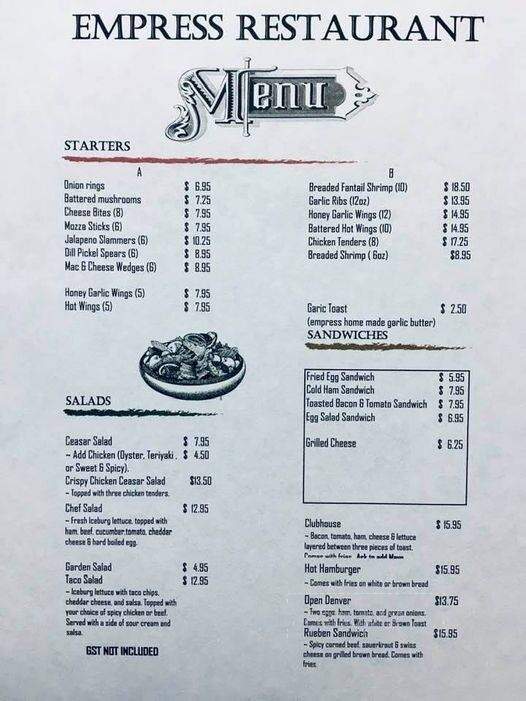 Empress Family Restaurant - Elk Point, AB menu_pic