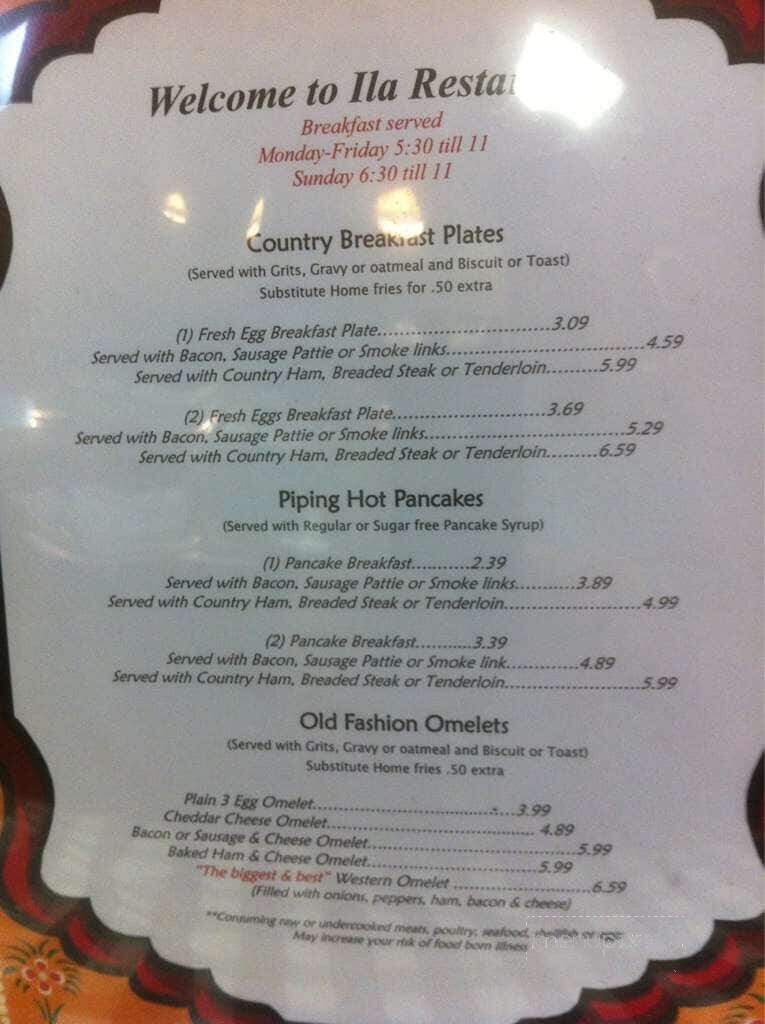 Ila Restaurant - Ila, GA menu_pic