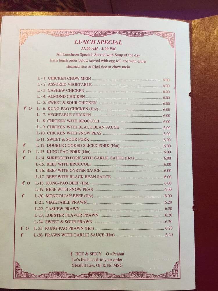 Le's Chinese Restaurant - Pioneer, CA menu_pic