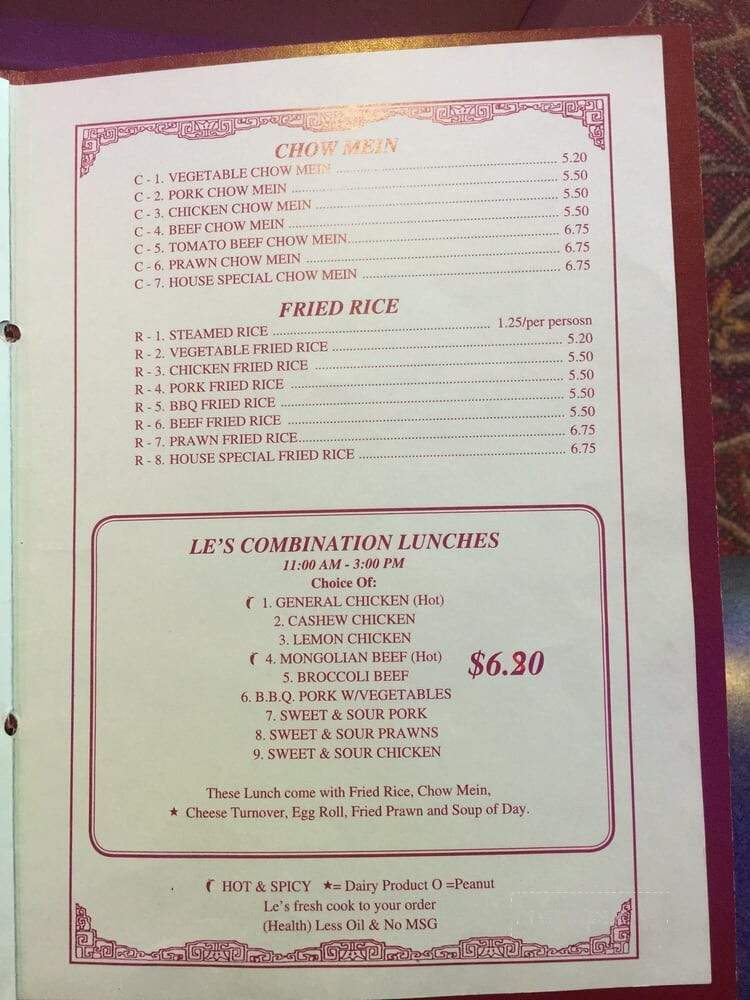 Le's Chinese Restaurant - Pioneer, CA menu_pic