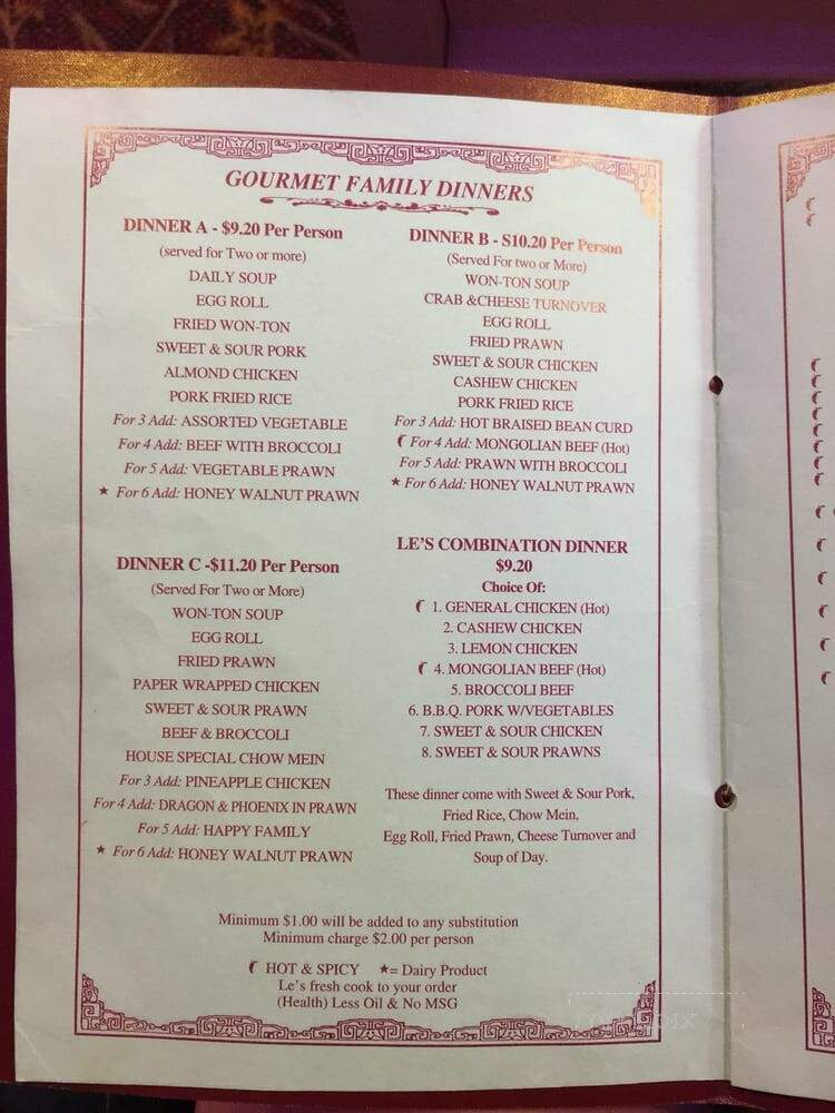 Le's Chinese Restaurant - Pioneer, CA menu_pic