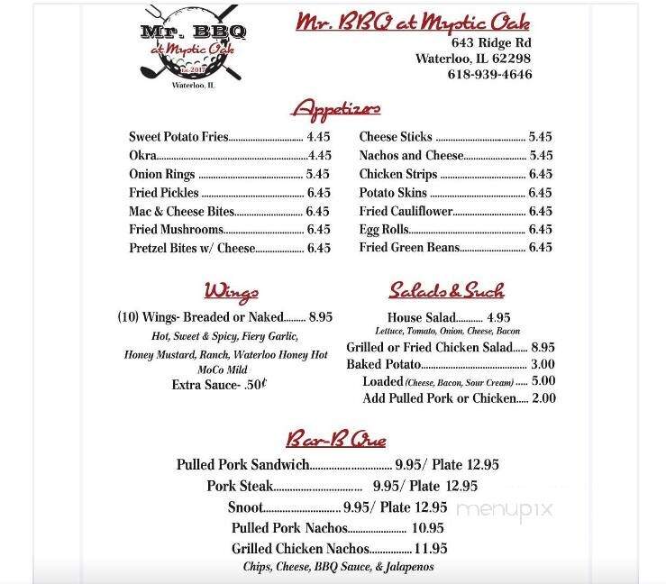 Mr BBQ At Mystic Oak - Waterloo, IL menu_pic