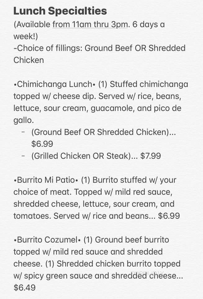 Mi Patio - Petersburg, IN menu_pic
