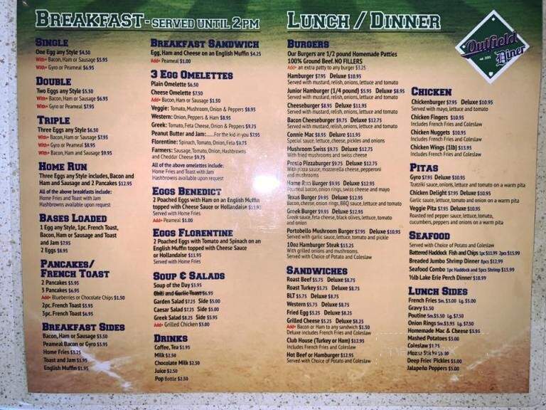 Outfield Diner - Lakeshore, ON menu_pic