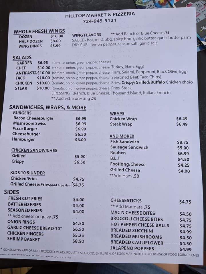 Hilltop Market and Pizzeria - Cokeburg, PA menu_pic
