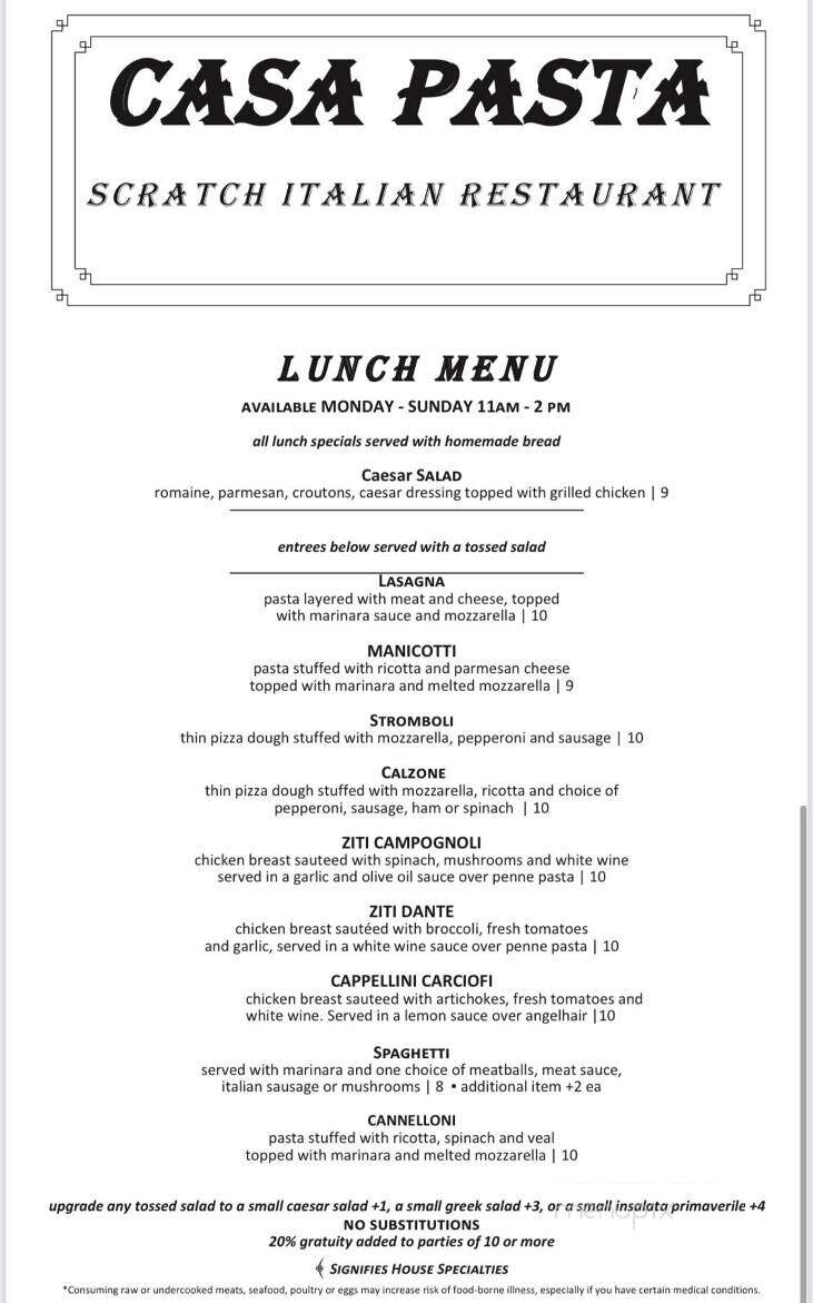 Casa Pasta - Helotes, TX menu_pic