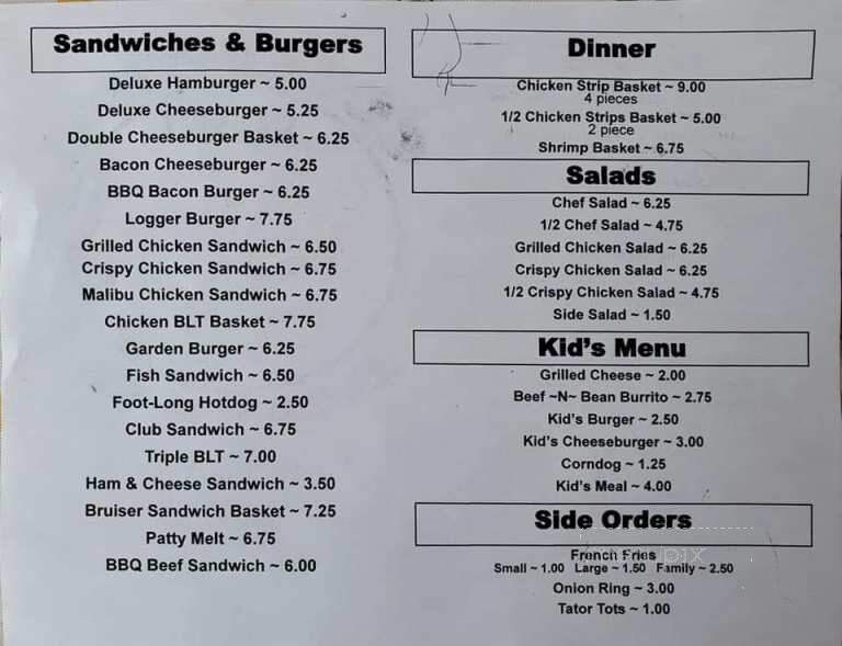 Sandy’s Place Drive-In - Glide, OR menu_pic