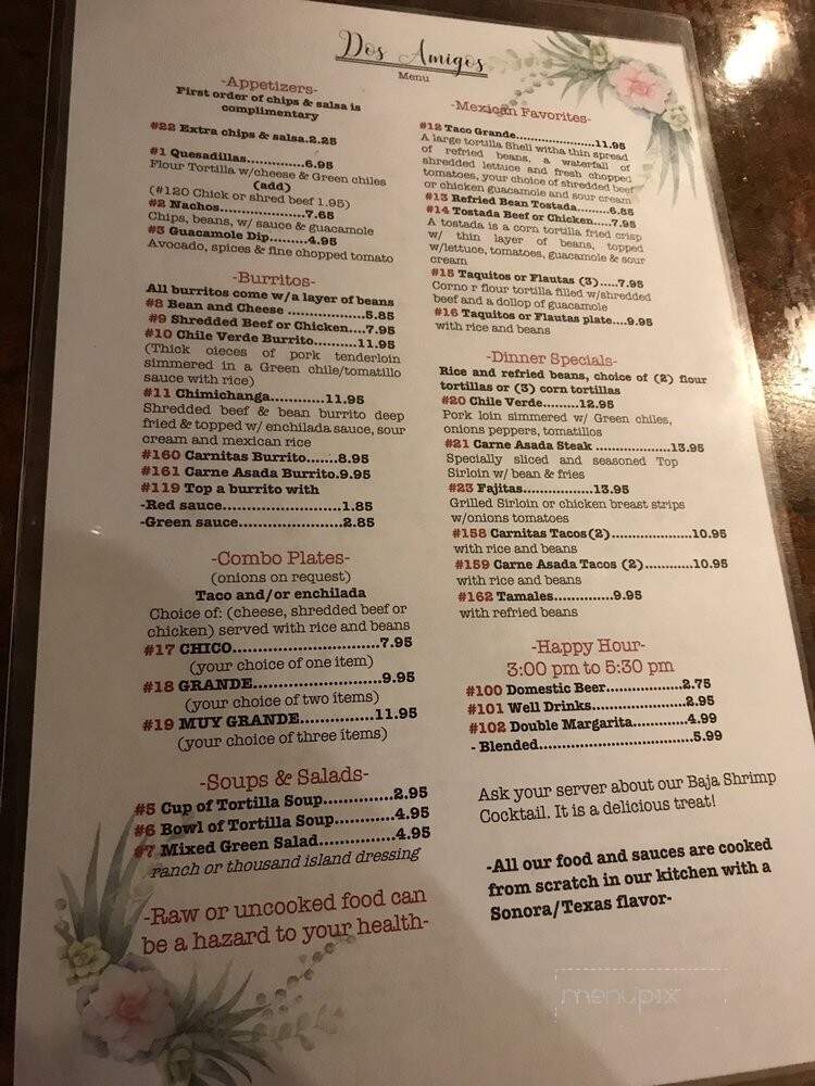 Dos Amigos - Salome, AZ menu_pic