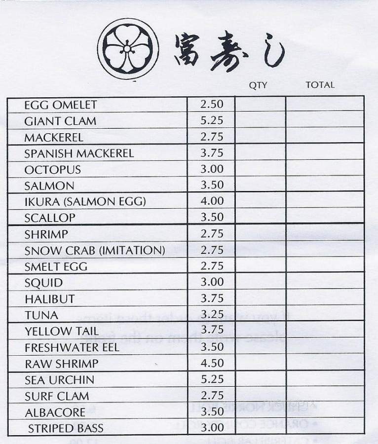 Tommy's Sushi Japanese - Tustin, CA menu_pic