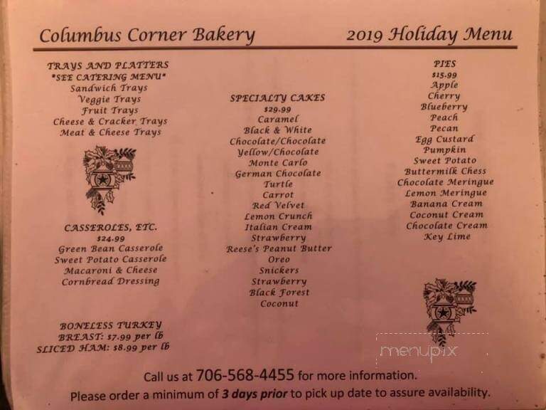 Columbus Corner Bakery & Deli - Columbus, GA menu_pic