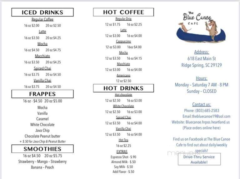 The Blue Canoe Cafe - Ridge Spring, SC menu_pic