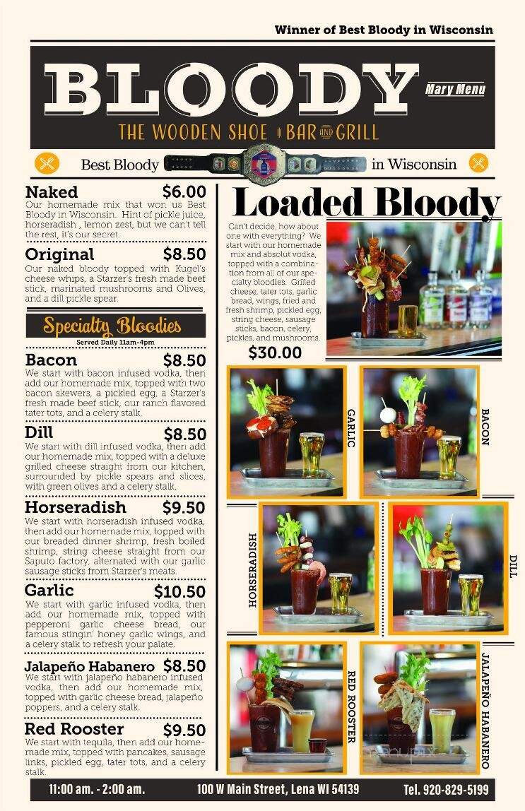 Wooden Shoe - Lena, WI menu_pic