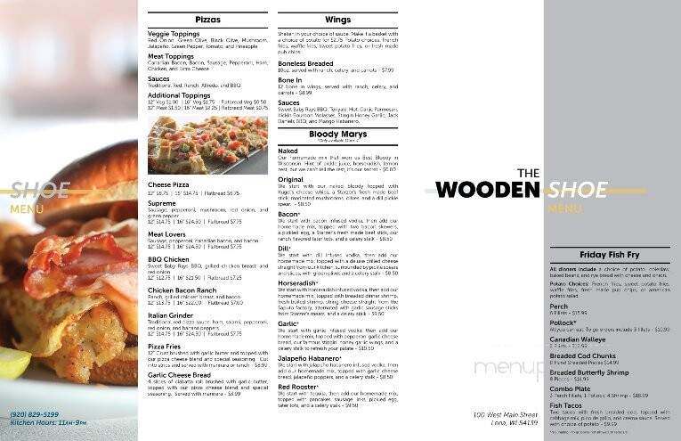 Wooden Shoe - Lena, WI menu_pic