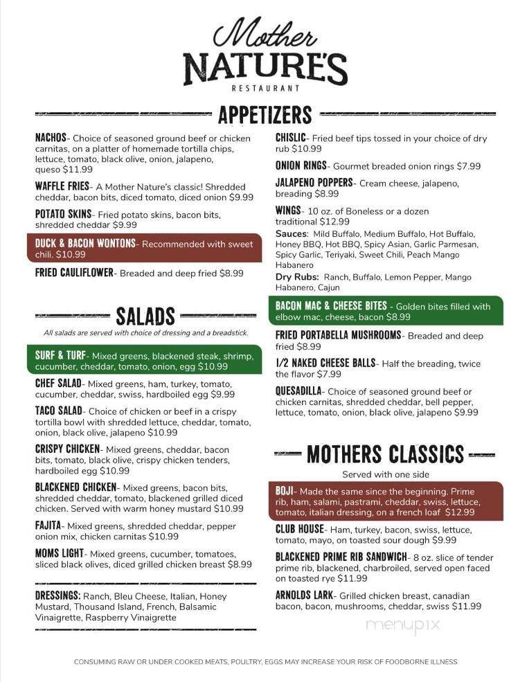 Mother Nature's Restaurant - Estherville, IA menu_pic