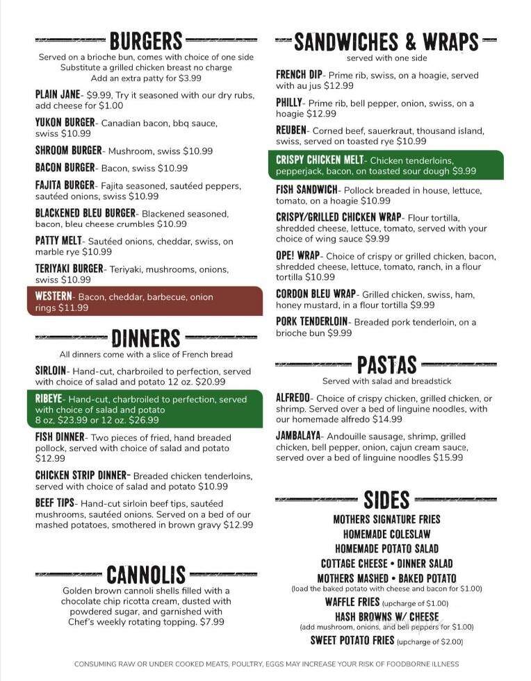 Mother Nature's Restaurant - Estherville, IA menu_pic