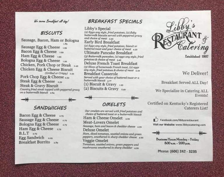 Libby's Cakes Catering & Deli - Middlesboro, KY menu_pic
