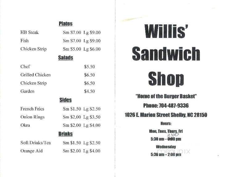 Willis Sandwich Shop - Shelby, NC