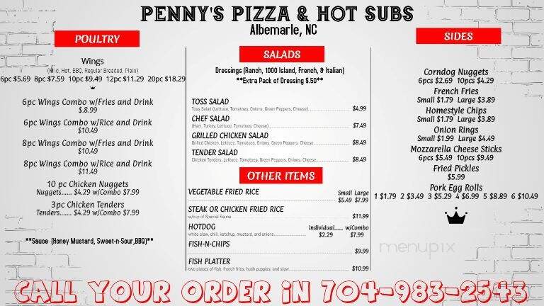 Penny Pizza & Sub - Albemarle, NC menu_pic