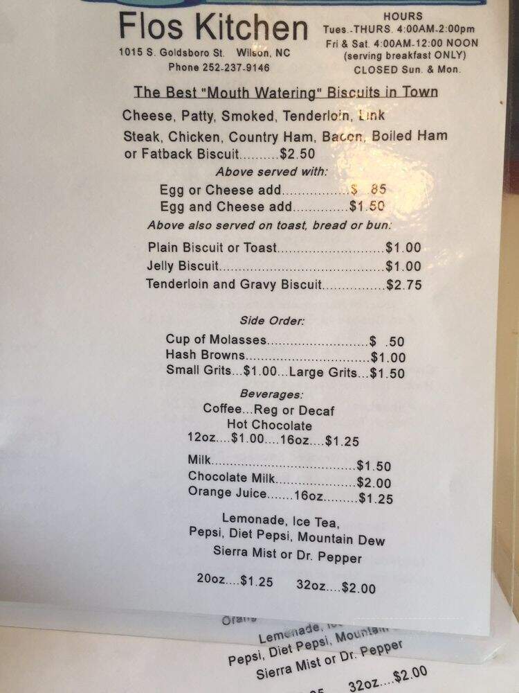 Flo's Kitchen - Wilson, NC menu_pic