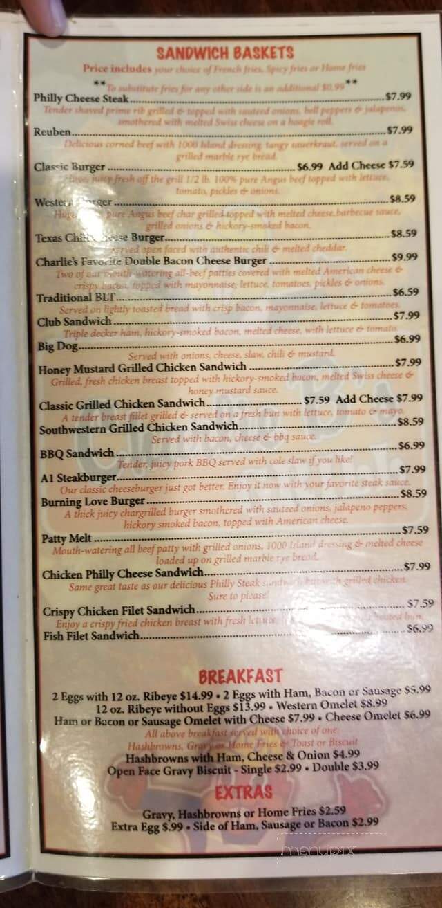 Charlie B's - Bridgeport, AL menu_pic