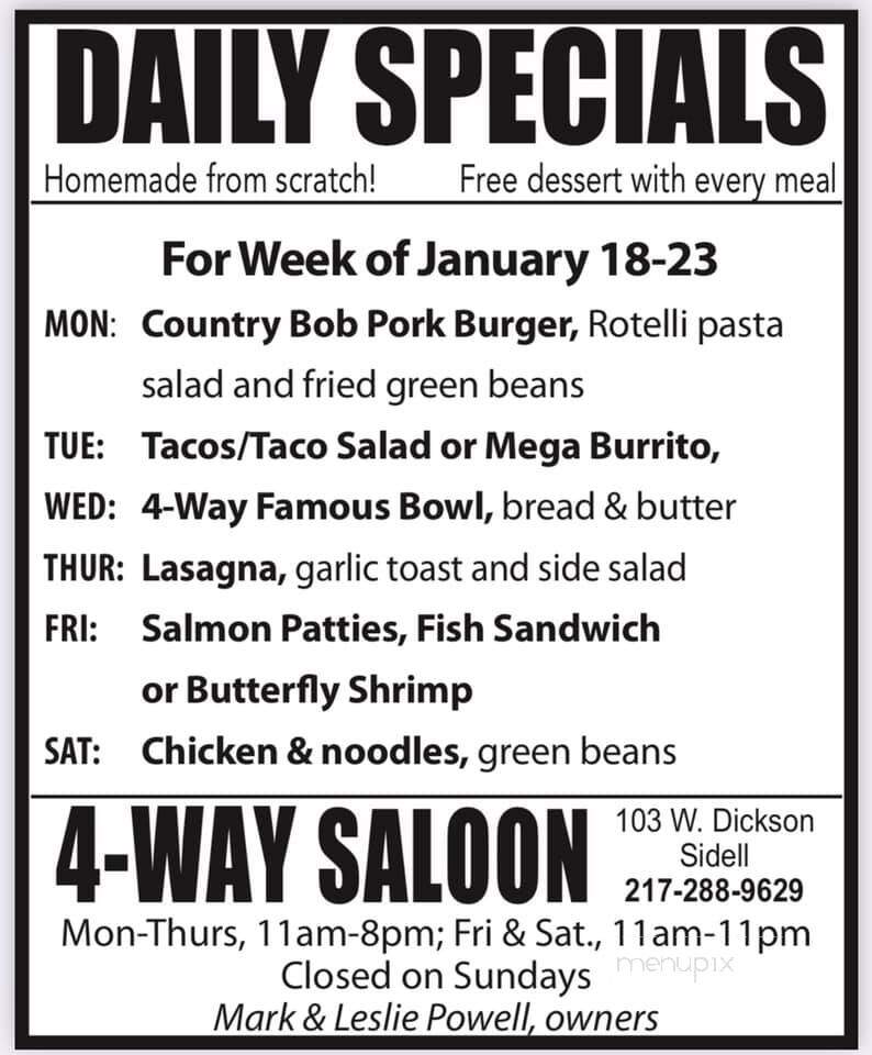 4 Way Saloon - Sidell, IL menu_pic