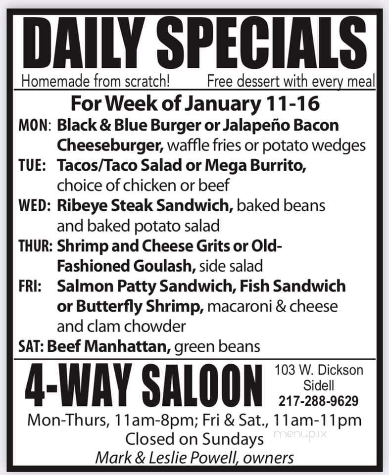 4 Way Saloon - Sidell, IL menu_pic