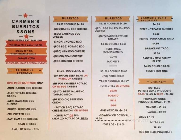 Carmen's Burritos & Restaurant - Gering, NE menu_pic