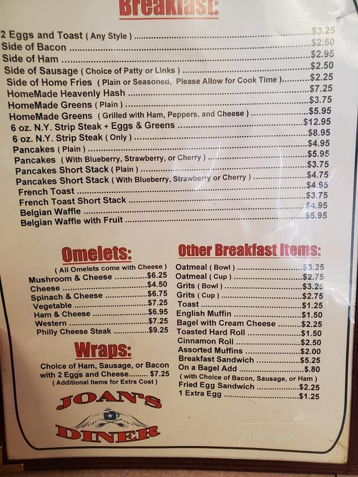 Joan's Diner - Chadwicks, NY menu_pic