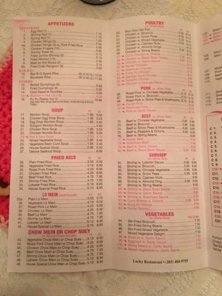 Menu Of Lucky Chinese Restaurant In Northford Ct 06472