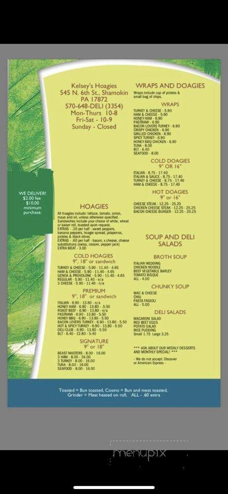DW's Deli & Hoagies - Shamokin, PA menu_pic
