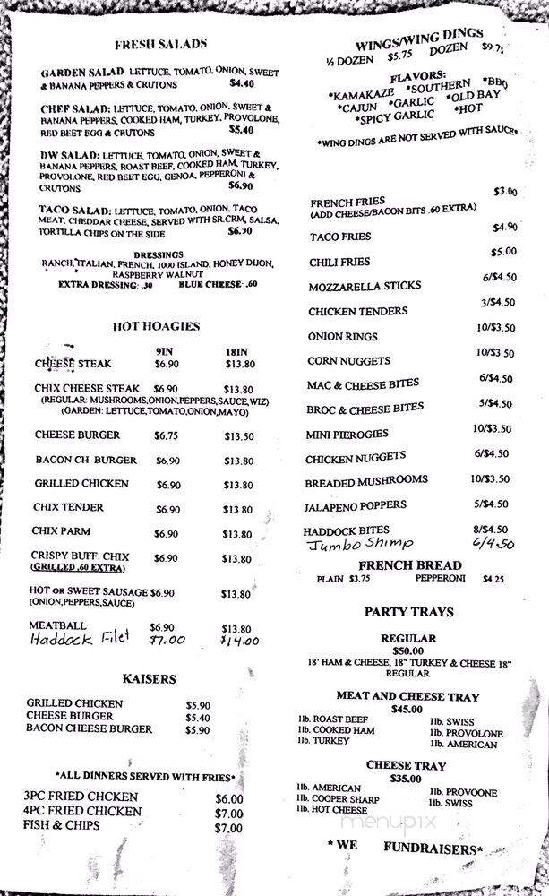 Menu of DW's Deli & Hoagies in Shamokin, PA 17872