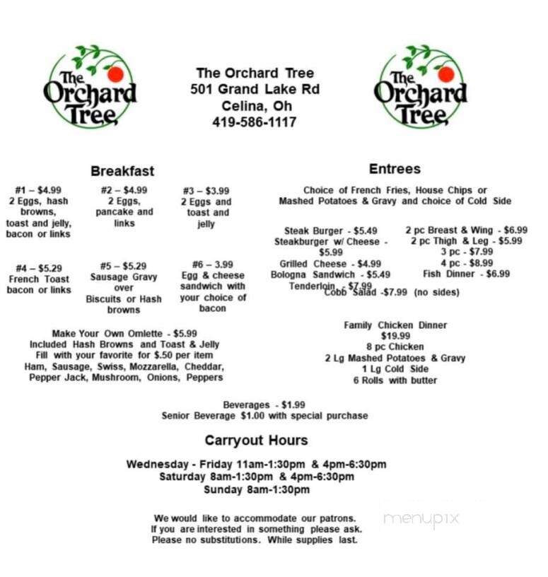 Orchard Tree Family Restaurant - Celina, OH menu_pic