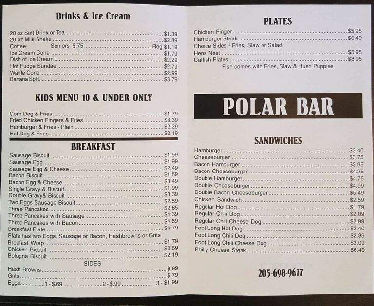 Polar Bar - Sulligent, AL menu_pic