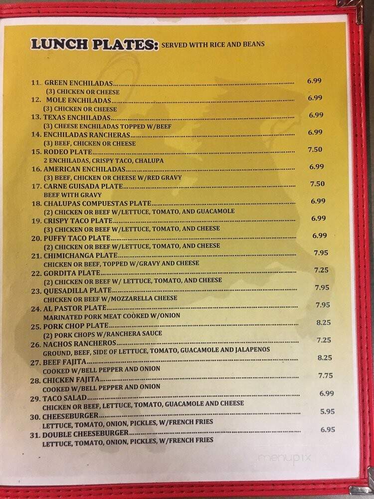El Rodeo's Tex-mex - St Hedwig, TX menu_pic