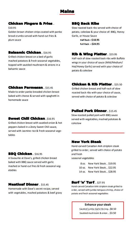 Dave's Place - Bancroft, ON menu_pic