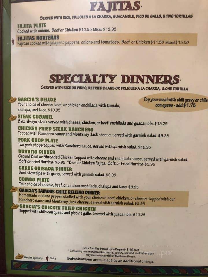 Garcia's Mexican Food Restaurant - Lockhart, TX menu_pic