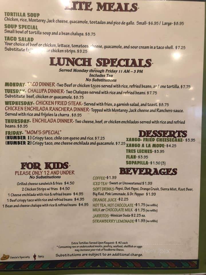 Garcia's Mexican Food Restaurant - Lockhart, TX menu_pic