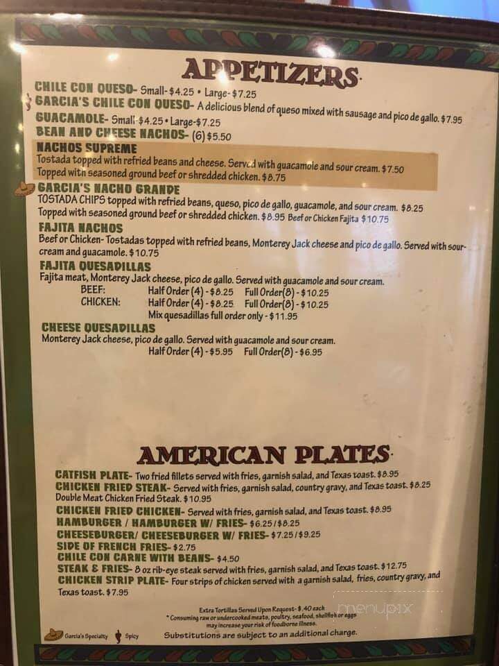 Garcia's Mexican Food Restaurant - Lockhart, TX menu_pic
