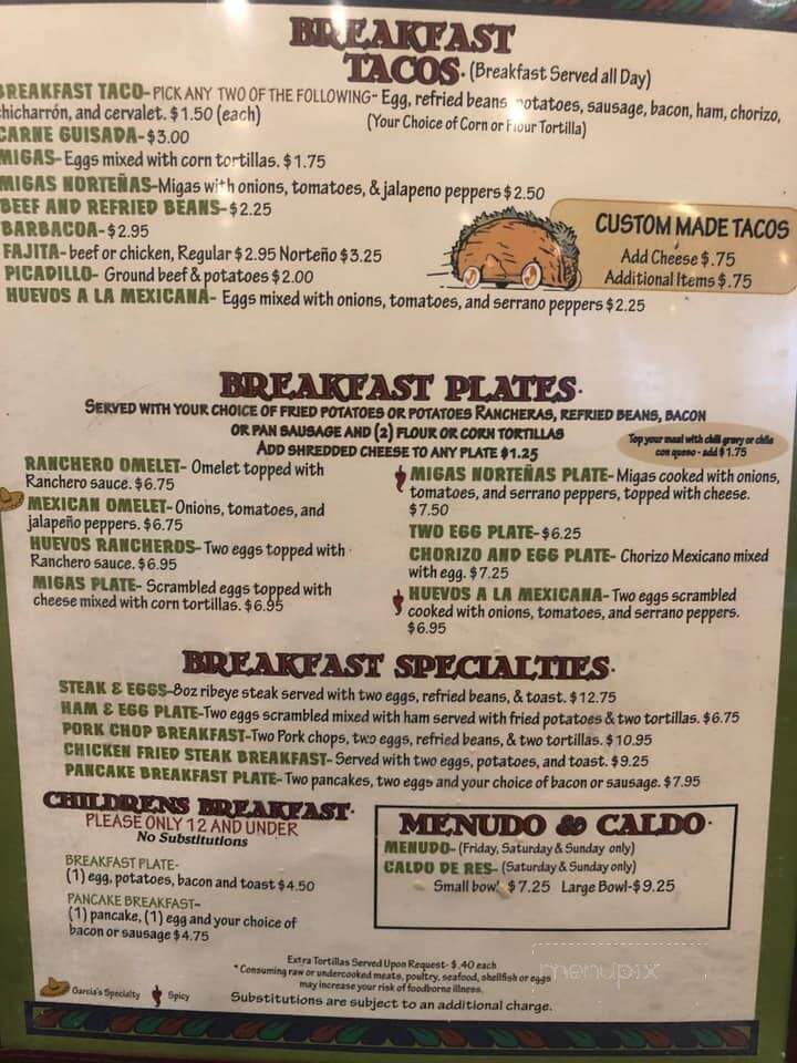 Garcia's Mexican Food Restaurant - Lockhart, TX menu_pic